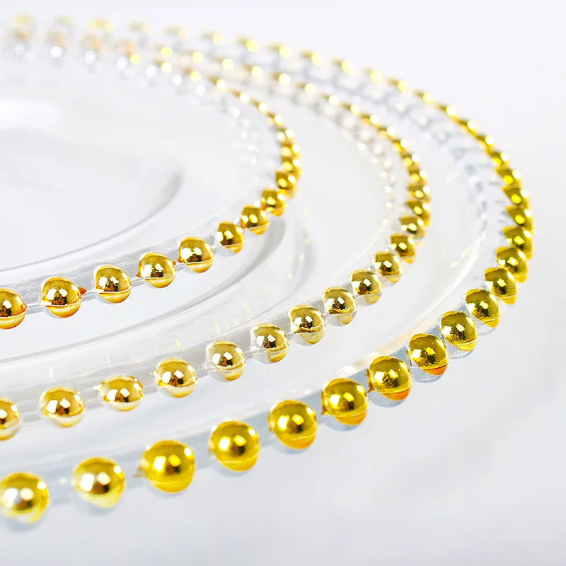 Factory Free Sample Wedding Party Banquet Tableware Dinner Under Plate Decorative Clear Charge Plate Glass Gold Beaded Plate
