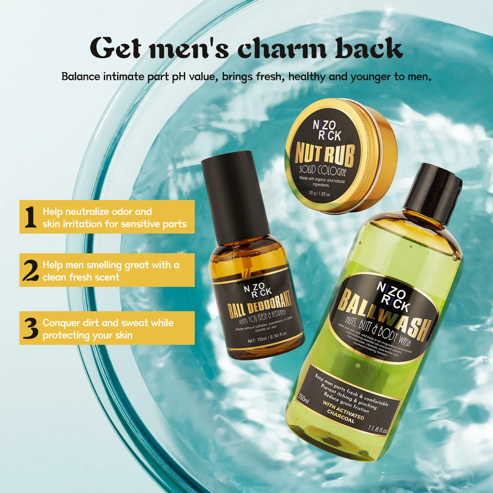 Intimate Care Aids in Reducing Itching Men Hygiene Product Deodorant Solid Perfume Intimate Wash Set for men