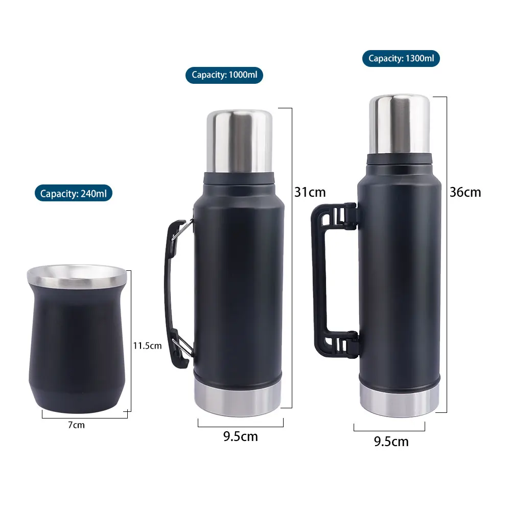 Wholesales 1000mL 1300mL Yerba Mate Tea Gourd Set with Lid Thermos Bottle Bombilla Straw 8oz   yerba mate kit