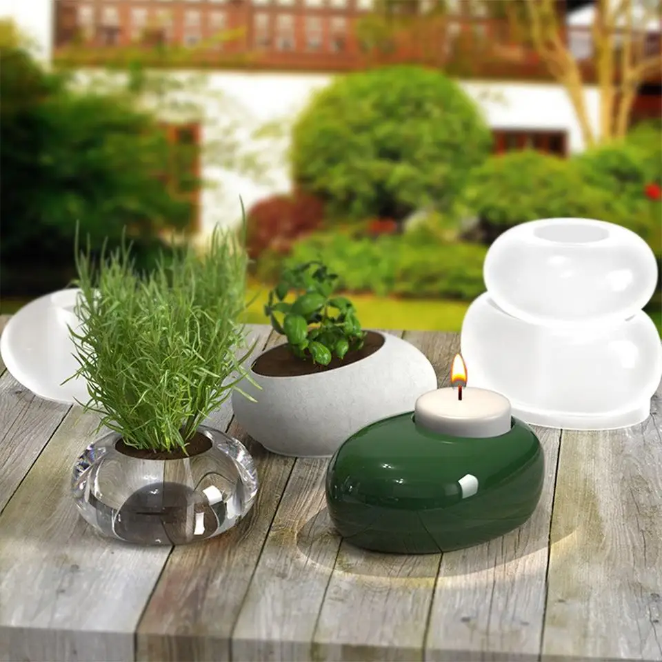 DIY crystal dripping resin mold oval potted Candlestick decoration cement gypsum silica gel mold