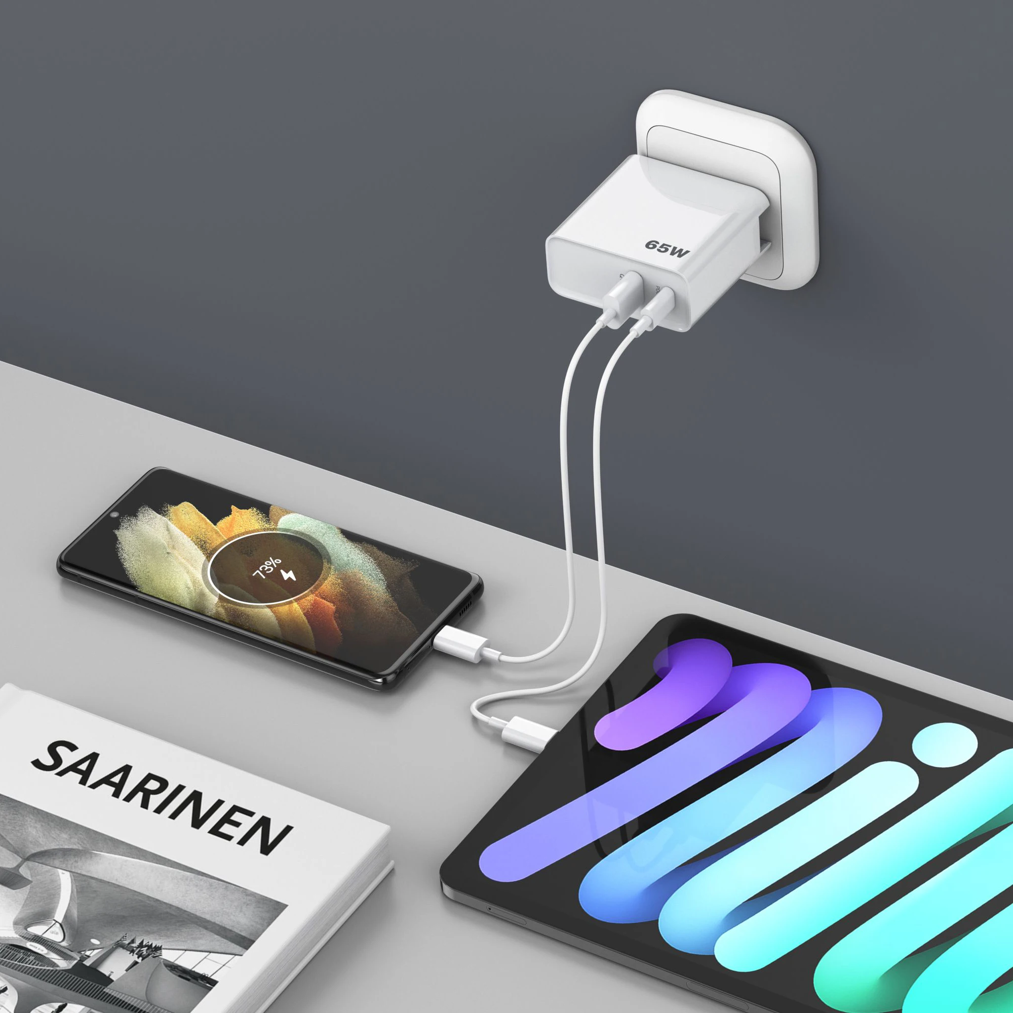 NEW GaN Quick Wall Charger C+A 65W PPS High Power Fast Charge PD 65w gan charger for Type-C Laptop MacBook iPad iPhone