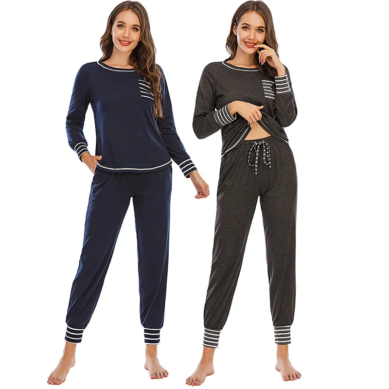 2021 Modal long sleeve and pants pajamas for women soft and stretchy lounge wear women solid 2pcs sets sleepwear Pjs set