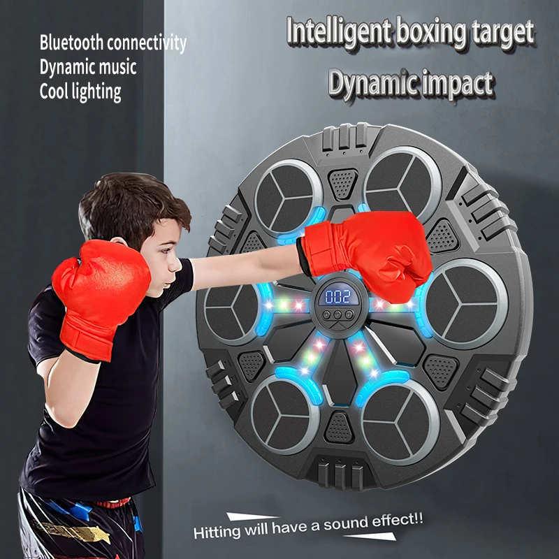 Unisex Pink One Punch Reaction Target Machine Musical Electronic PU LED Smart Music Boxing Training Gloves Kids Educational Toy