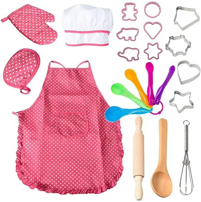 2020 manufacturer kids cooking and baking kitchen apron set toys playful chef for gifts