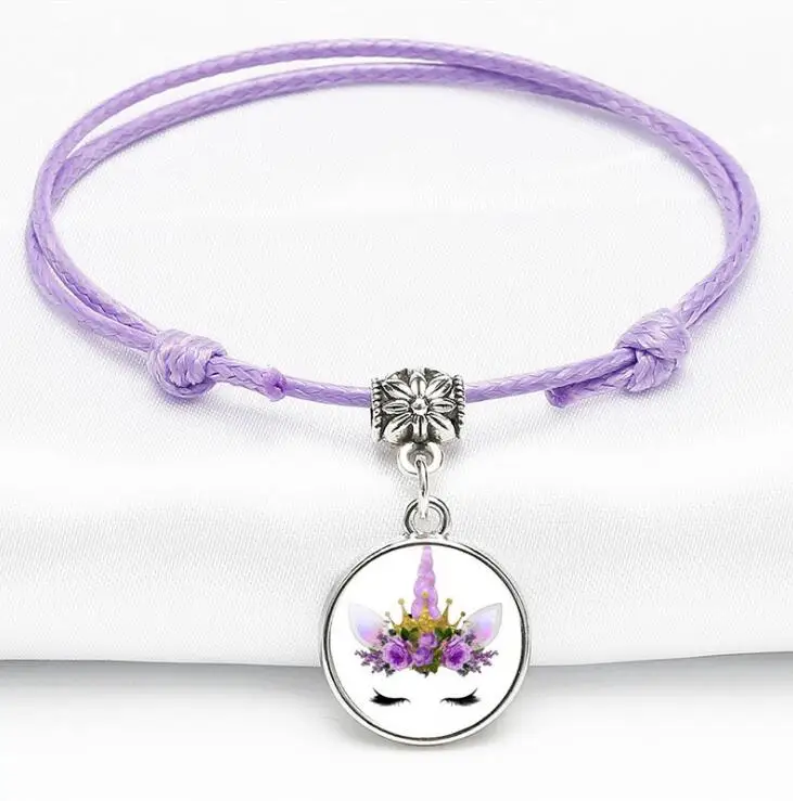 New Fashion Kids Unicorn Charm Adjustable Bracelet Leather Adjustable Bracelet Glass Charm Bracelet