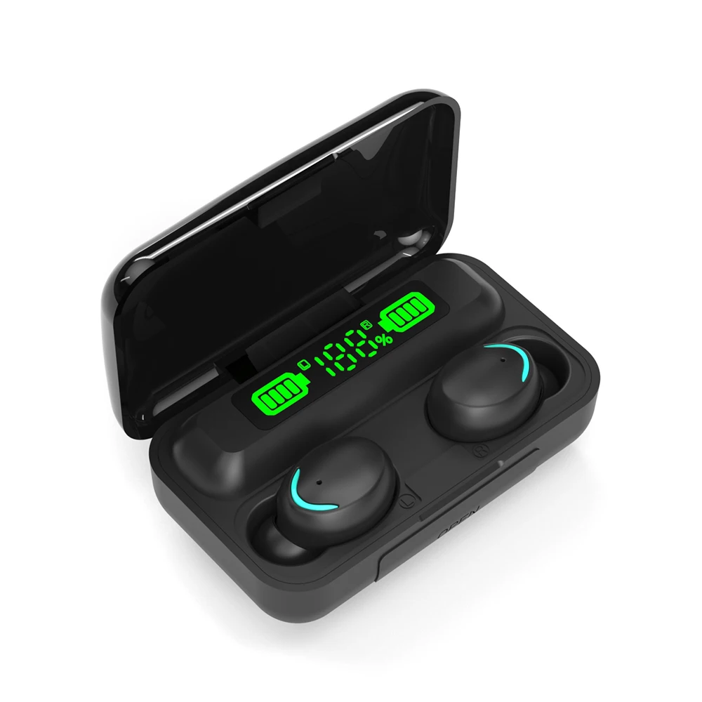 China Custom Women Sport Gaming Super Bass Black Blue 2 In 1 Mini Headphones F9 Tws 5.0 Wireless Earbuds Speaker From China