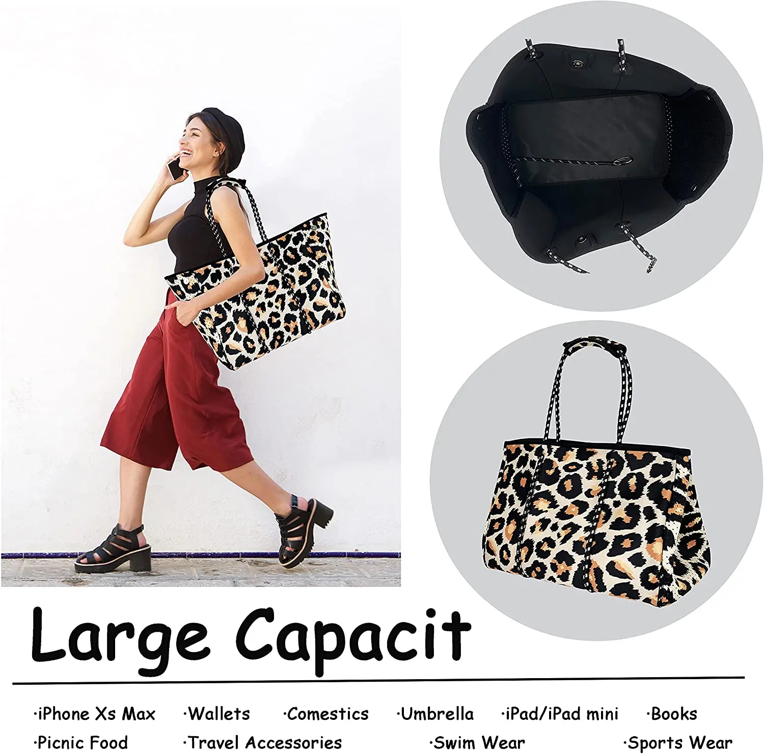 Fashion Summer Perforated Waterproof Shoulder Women Tote Neoprene Beach Bag