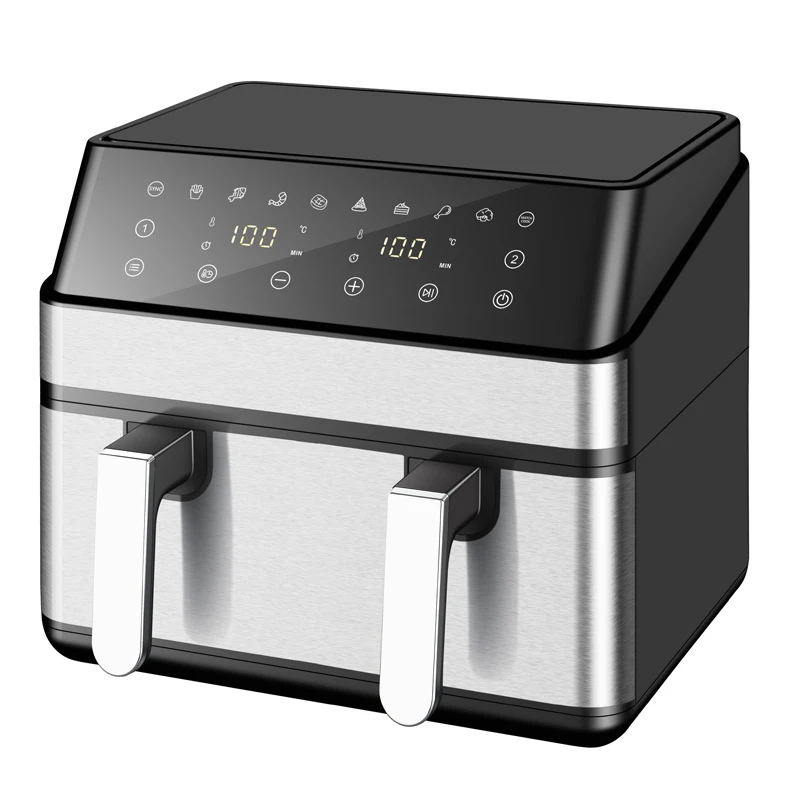 On Sale Large Capacity Visible Electric Air Fryer 2000W 8L Glass Window All In One Air Fryer Stainless Steel with Grill