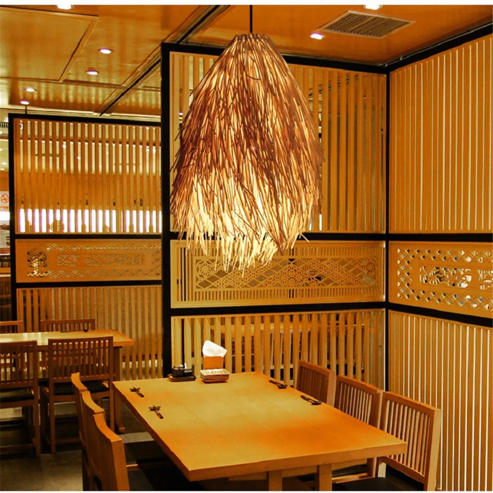 Art design modern handmade japanese rattan hand woven chandelier