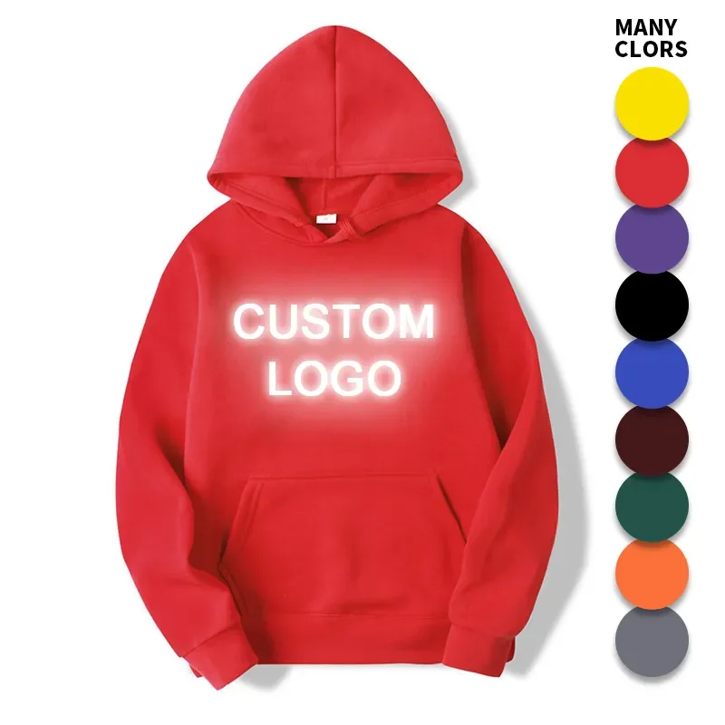Manufacturers Wholesale High Quality Blank Hoodies Custom Reflective logo Hoodie plain Fabric Oversized Men Hoodie