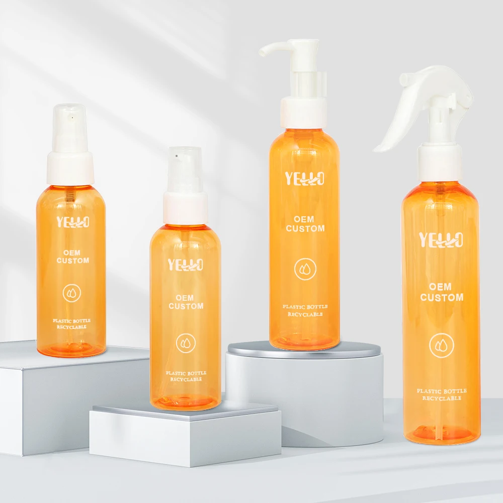 Empty 30Ml 50Ml 100Ml 250 Ml 8 Oz 500Ml 16Oz Clear Yellow Pet Pcr Plastic Liquid Fine Mist Spray Bottles With Spray Pump