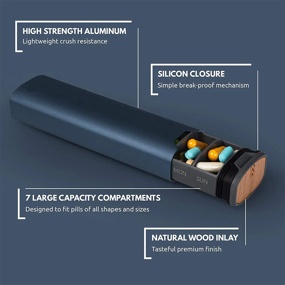 Pill storage cases aluminium food grade material pill box 7 days pill organizer