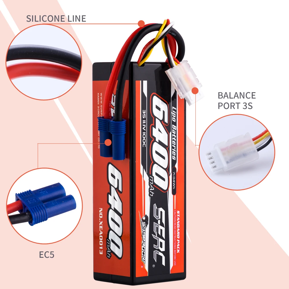 SUNPADOW 3S Lipo аккумулятор 6400 мАч 11 1 В 100C жесткий чехол RC с разъемом EC5 для 1/8 1/10 транспортных средств автомобиля грузовик бак багги