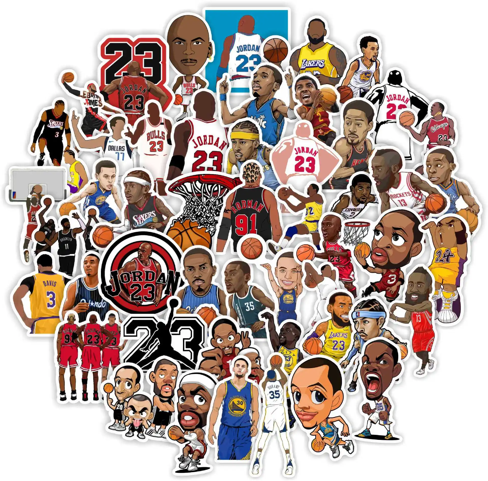 50 pieces of basketball star NBA Michael Jordan cartoon head stickers notebook pencil case computer stationery stickers