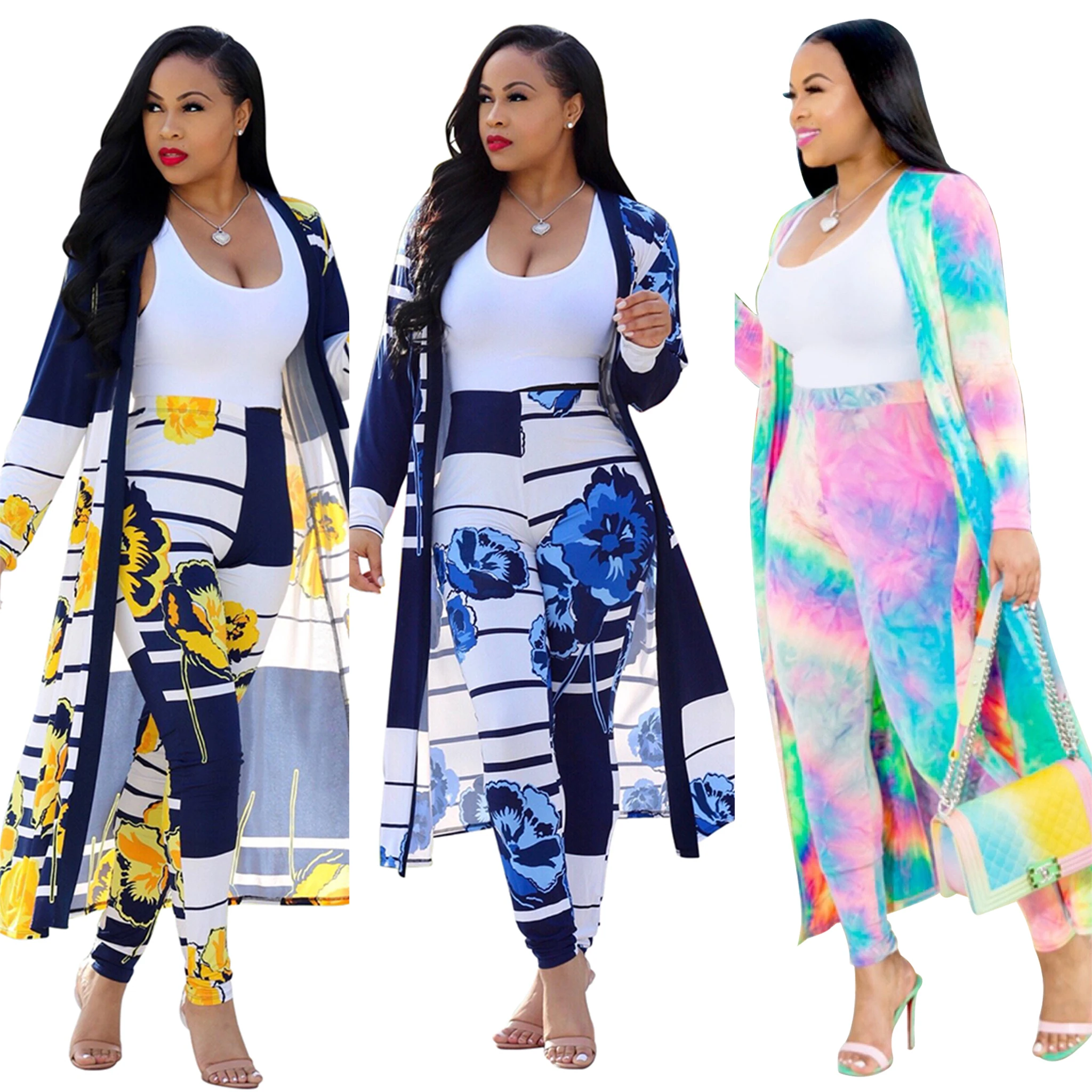 FM-K8576 Spring Two piece set long Sleeves Printed Casual dresses and trousers outfits women clothing
