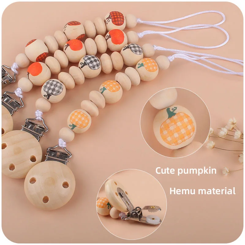 New Baby Products Orange Pumpkin Bead Pacifier Chain Soothing Baby Pacifier Anti Loss Chain