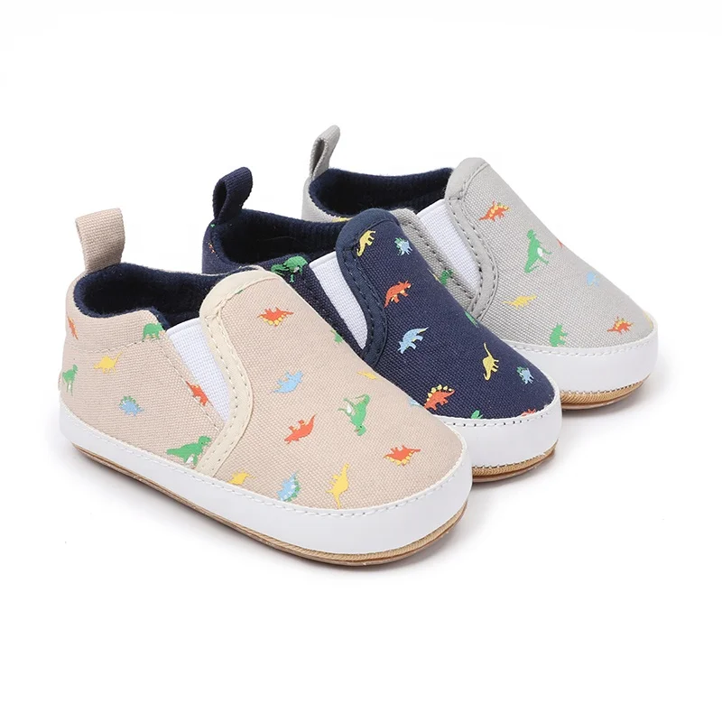 Cute Dinosaur Print 9 12 Months Slip On Boy Canvas Casual Shoes For Baby Girl