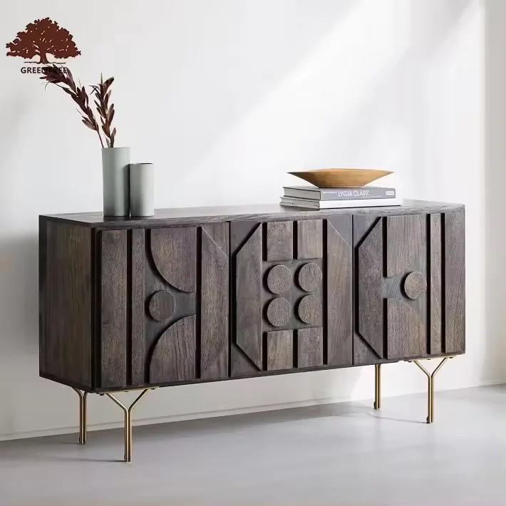 Multifunctional Solid Wood Storage Classic Sideboard Cabinet Antique 3-door Wooden Buffet Dining Room Storage Cabinet