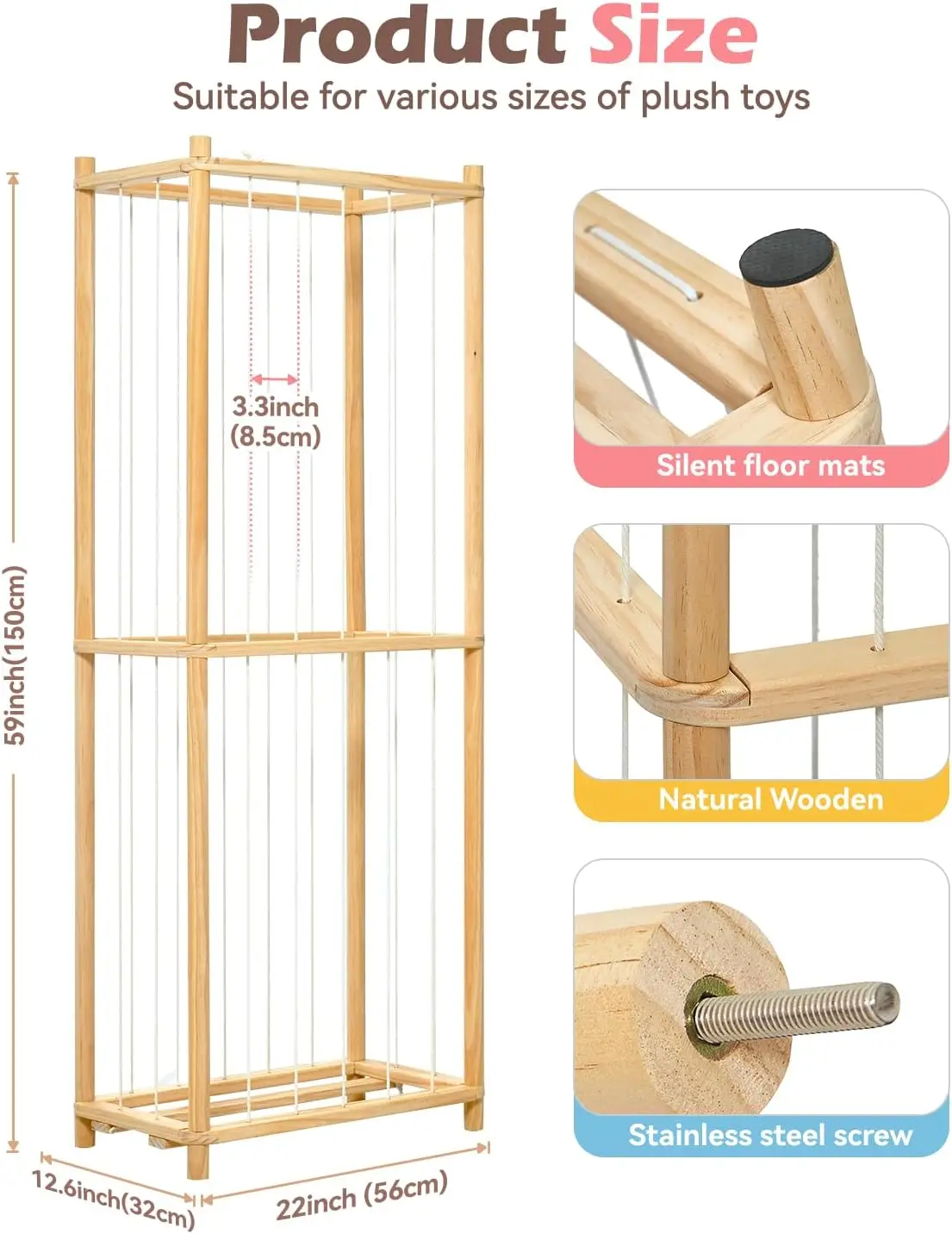 Toy Cage  Kids Nursery Play Room Bedroom Display Corner Wooden Stuffed Animal Cage Extra Large Stuffed Animal Zoo Storage