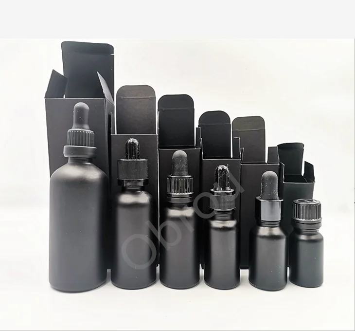 30 ml amber glass tincture bottle with black dropper 30ml matte black essential oil glass dropper bottle with packing box