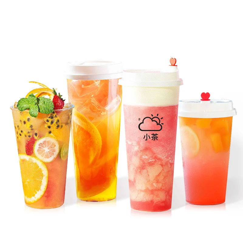 Custom Logo 360ml 500ml 700ml 1000ml Disposable Thick Smoothie PP Clear Frost Plastic Bubble Boba Milk Tea Cup with Lid