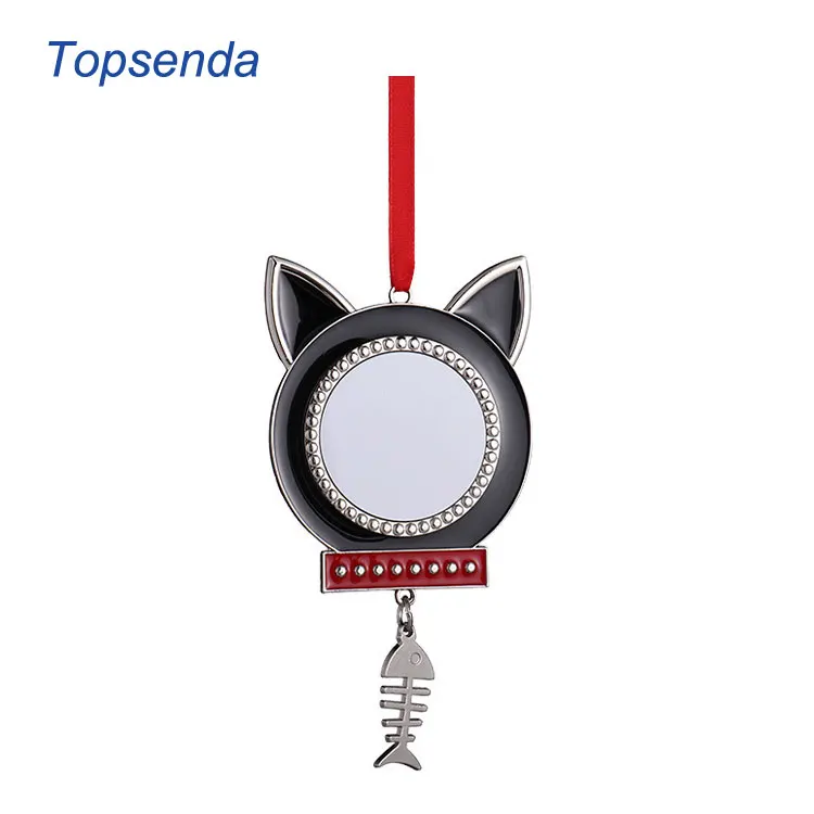 Рождественские украшения, сублимационный пустой металлический Рождественский орнамент в форме кошки