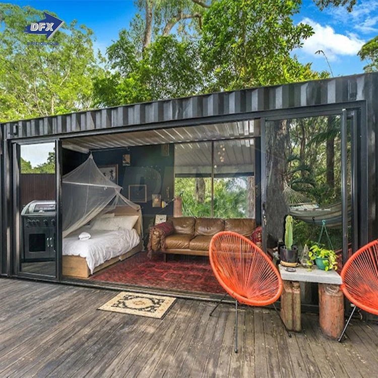 Shipping container house with garage 2 bedroom 40ft modular prefab garden building coffee shop bar tiny home