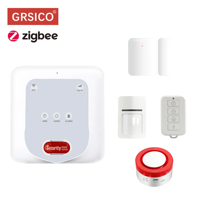 Tuya Zigbee GSM WIFI Alarm Kit with Siren and Door and SOS and PIR Detector for Smart Home Automation