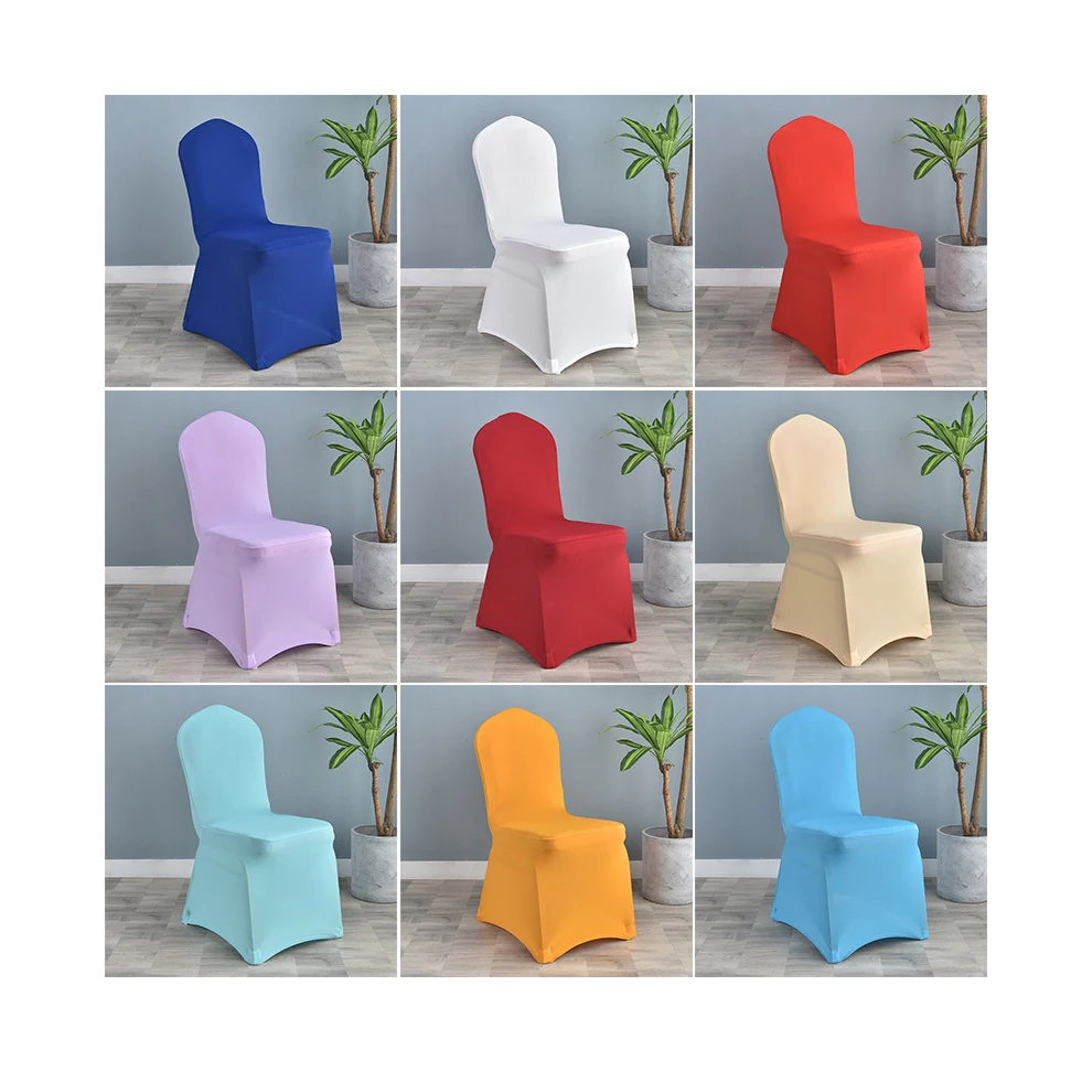 MU Hot sale high quality solid color polyester elastic party wedding chair cover for wedding outdoor party decoration