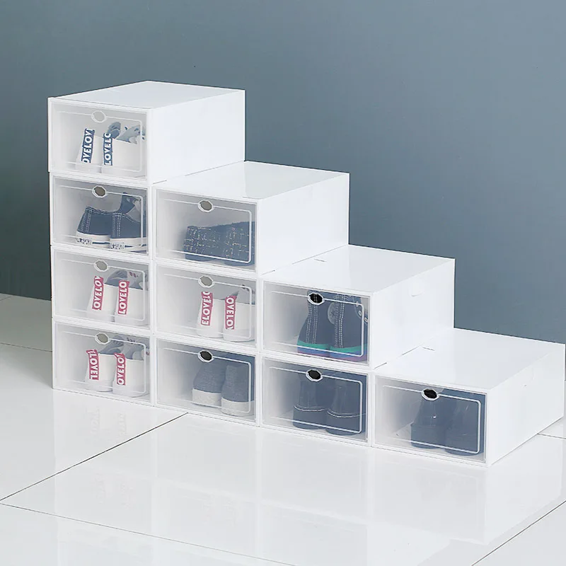 Wholesale Clear Plastic Larger Front Drop Flip Open Stackable Foldable Transparent Sneaker Organizer Shoe Boxes Storage