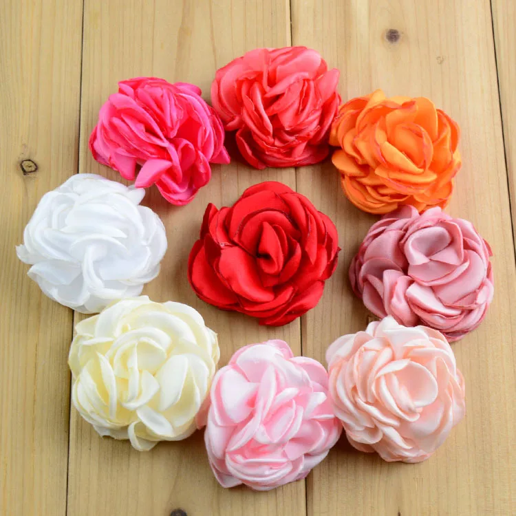 30pcs/lot 2.17 Inch Flat back Rose New Kids Hair Fabric Flowers For girl Headband Flower Handmade Accessories 24colors
