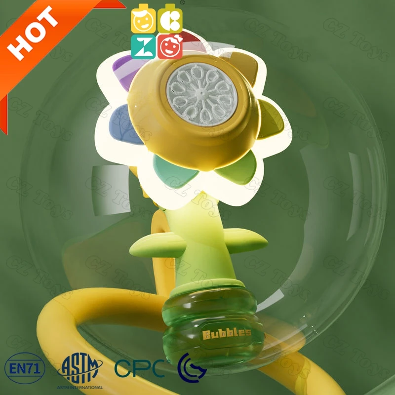 Latest One Style LED Music Swing Sunflower Bubble Machine Electric Automatic Bubble Blower Toy For Kids Outdoor Soap Water Toys