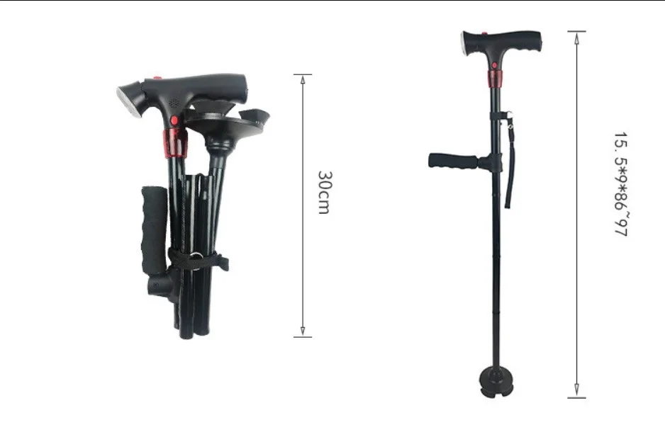 Factory Direct Medical Led Intelligent Auxiliary Cane Alarm System Elderly Adjustable Portable Crutch