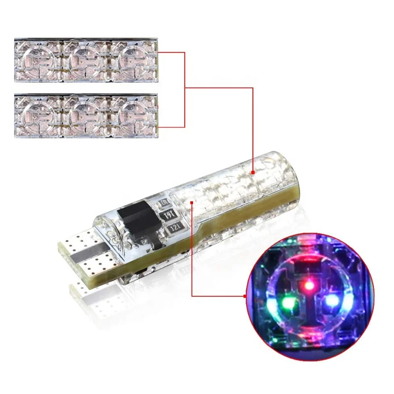 Universal  6SMD T10 194 168 W5W Car Dome Reading Light Automobiles Wedge Lamp RGB LED Bulb With Remote Controller 5050 rgb led