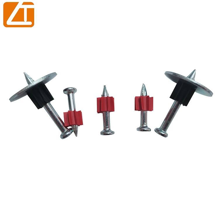 China manufacturers Galvanized Steel drive pin concrete shooting nail with Plastic Washer Red Flute