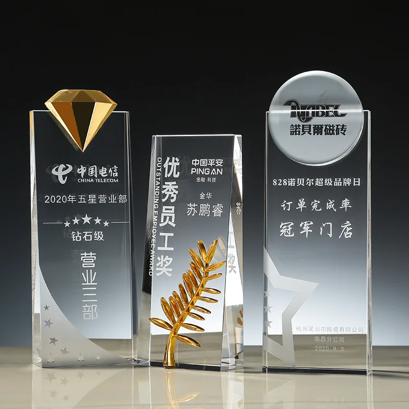 Grace Crystal Inclined K9 Crystal Trophy Awards Engraving  Metal Star Glass Award Trophy for Diamond Business Gift