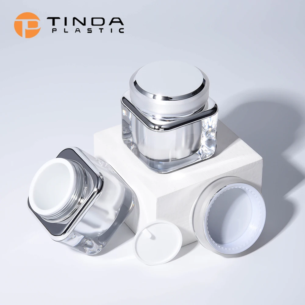 wholesale stock pearl white empty cream jar acrylic pot cream container for skincare packaging 50g Four square cosmetic jars