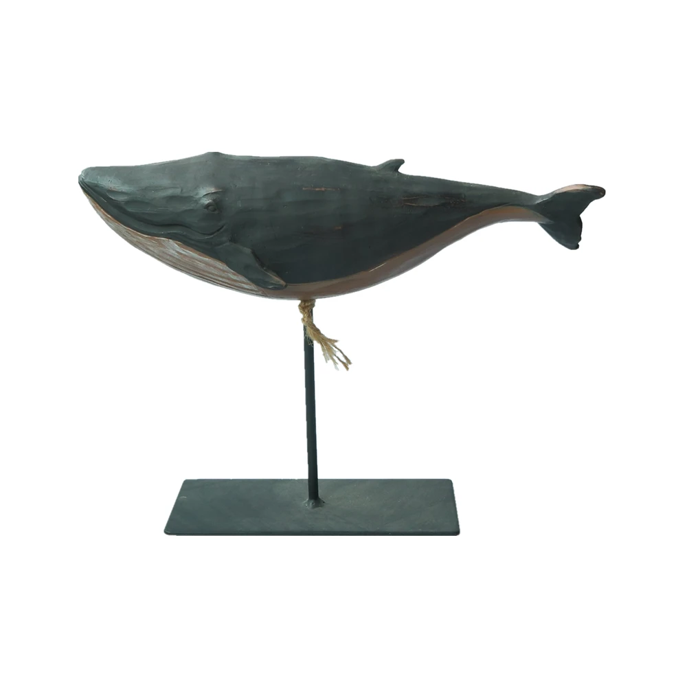 Antique Home Decoration Wholesale Wood Effect Resin Shark Figurine Nautical Beach Decor Polyresin Shark Statue with Metal Base