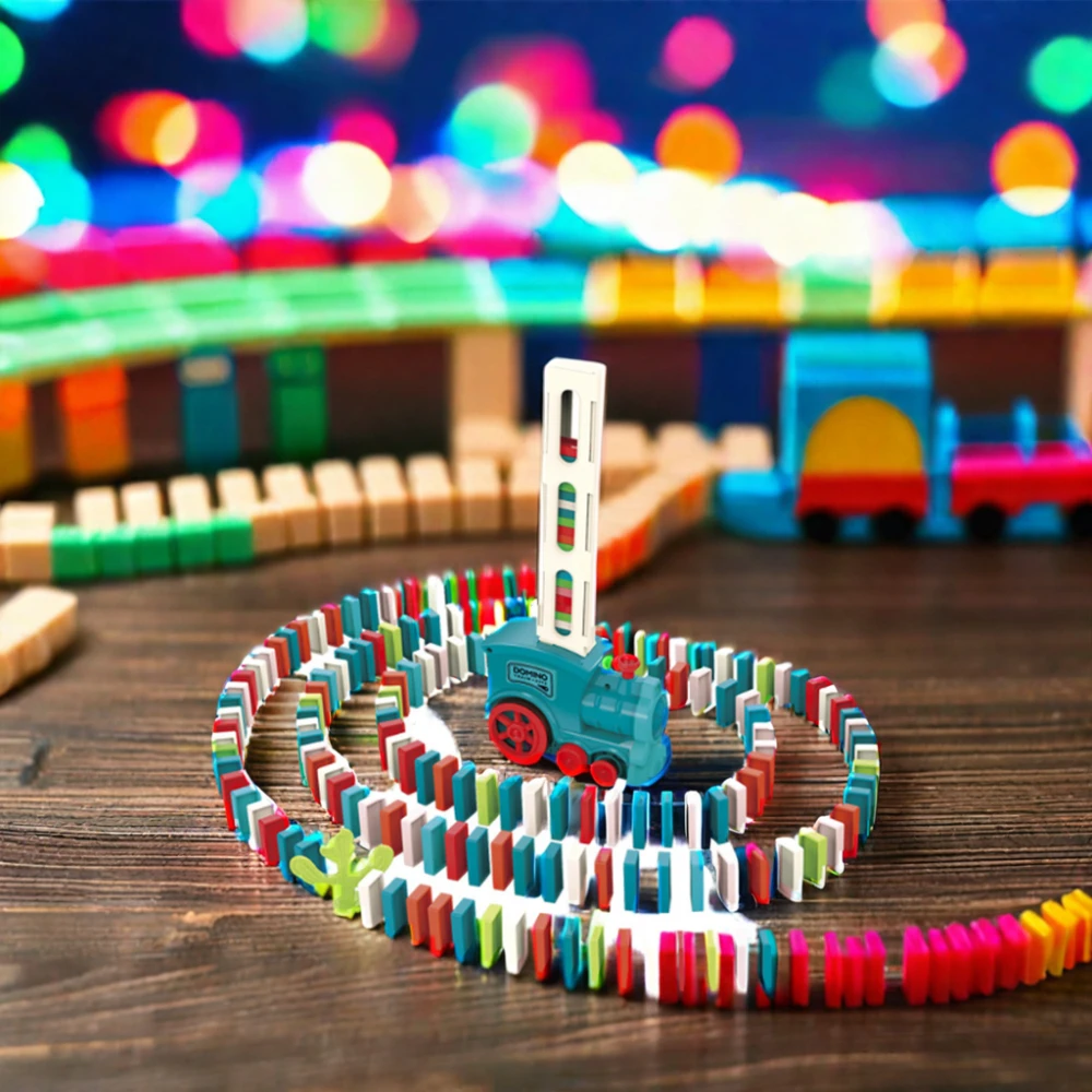 Domino Blocks Battery Operated Light And Music Plastic Electric Lighting Music Blocks Kids Domino Train Toy Set