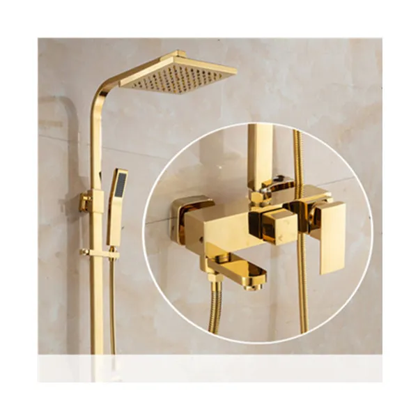 KD-05GS Grace Hotel Bathroom Shower Hardware Gold Color Plated Brass Rain Modern Waterfall Shower with Square Top Sprayer