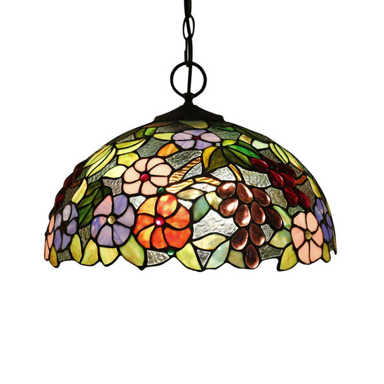 16'Pastoral Style Grape Design Bed Room Dinning Room  Tiffany Stained Glass Chandelier LED Pendant Lamp