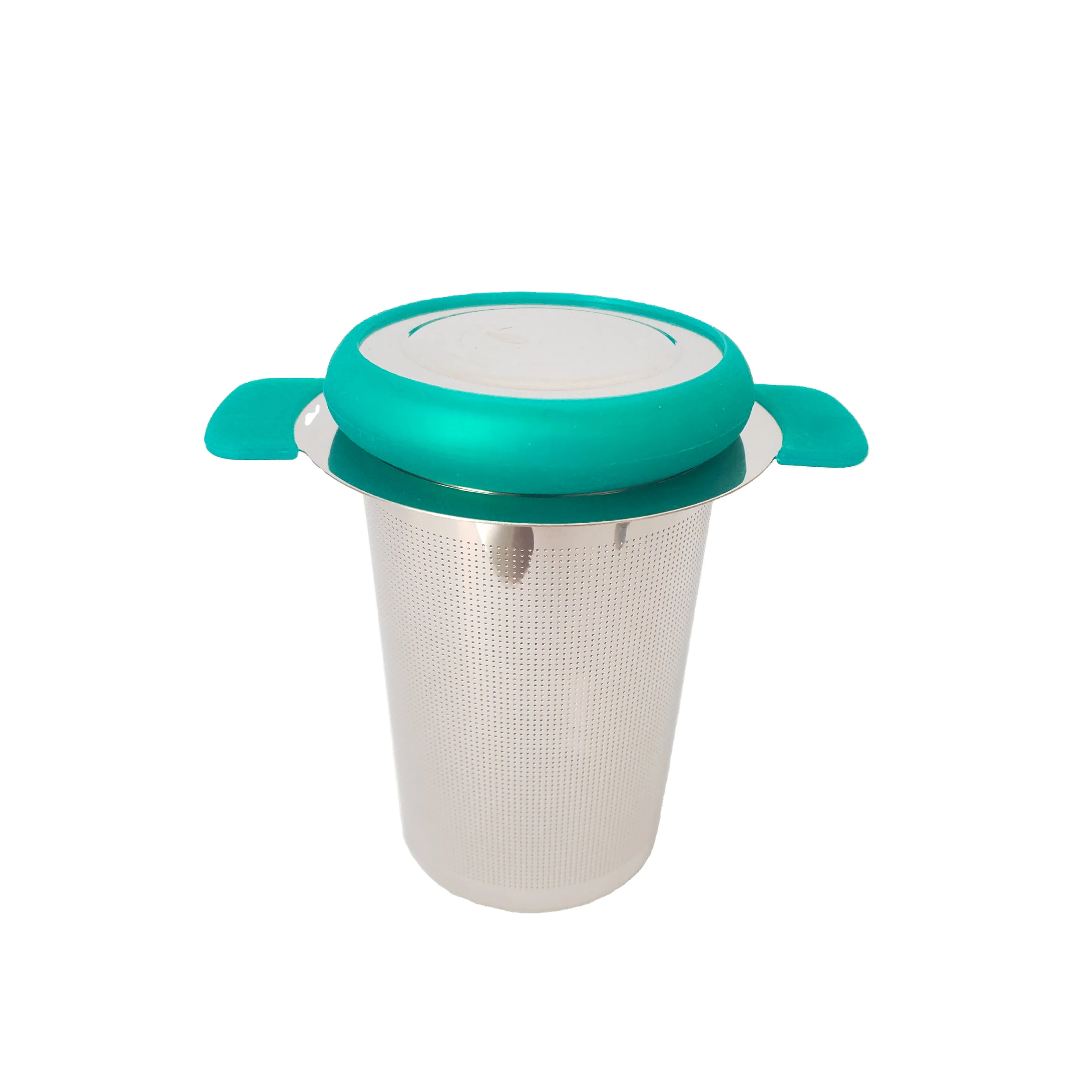 Laser Logo Silicon Double Handle Stainless Steel Tea Filter Loose Leaf Tea Infuser with Drip Tray