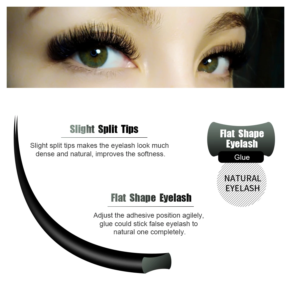 NAGARAKU Flat Ellipse Eyelashes Extensions Matte Black Split Tips 0.15 0.20 B C D curl Natural Light 16 rows Big Tray