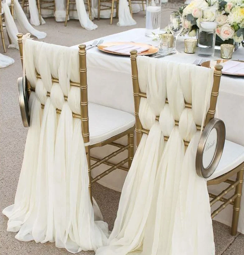 Riffled Organza Sashes Bride Romantic Factory Direct Chiffon Chiavari Chair Covers Bands for Wedding Party Banquet Decorative
