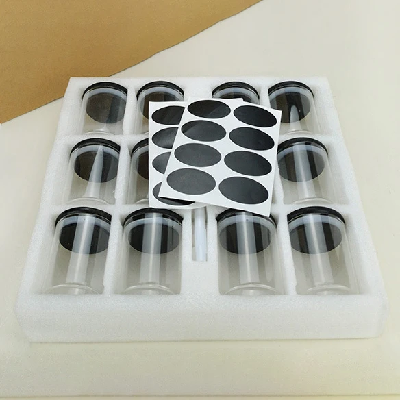 Hot Sale High Borosilicate Glass Jar home and kitchen glass storage jar glass spice jar with Black Bamboo Lid Set