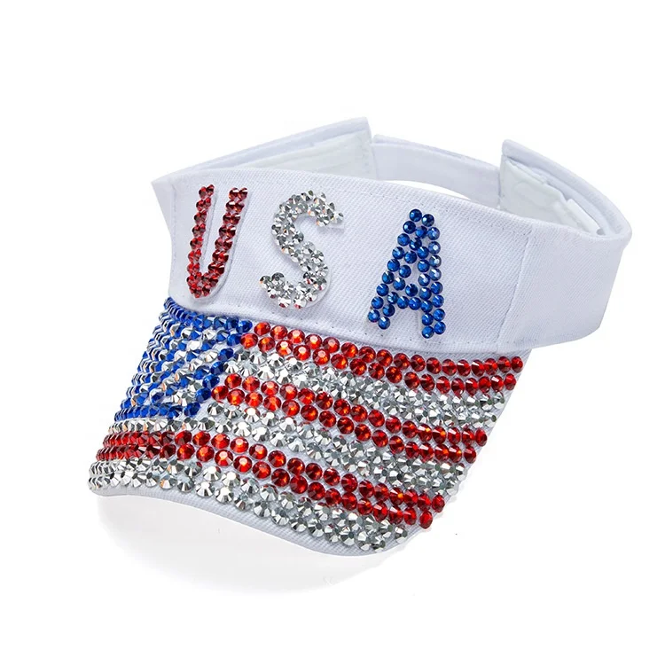 Rhinestone Sparkle Sun Hats Adjustable USA Women Bling Visors Hat