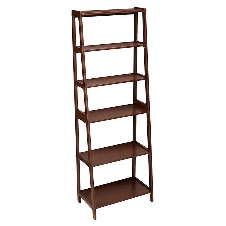 Vekin Living Room Furniture Rubber Wood 5 Shelf Ladder Bookcase Modern Style Library Storage Bookshelf Factory Price