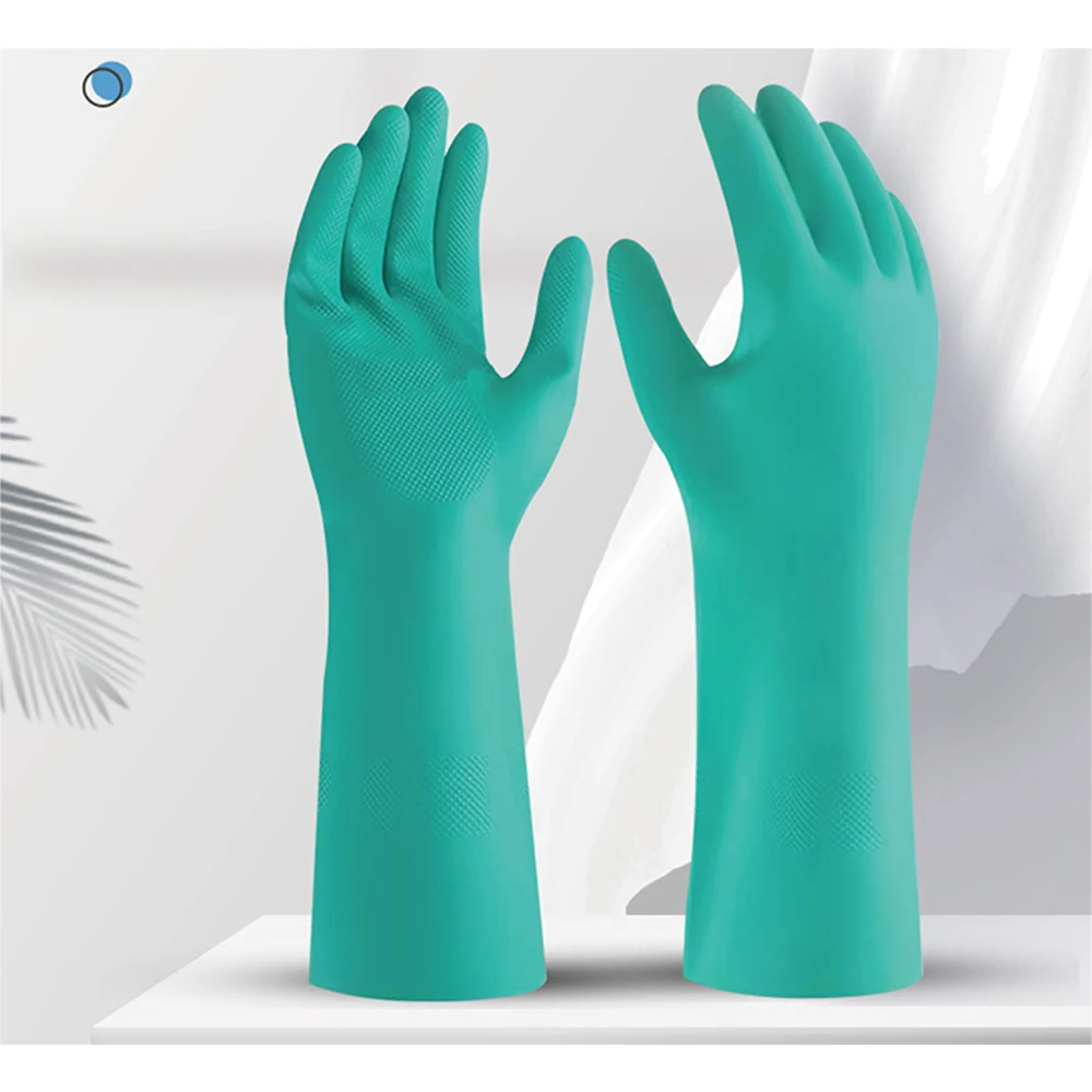 Durable Nitrile Gloves Chemical Resistant Industrial Green Latex Textured Nitrile Safety Gloves