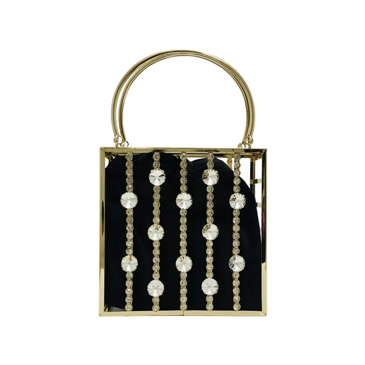 
Diamonds Metal Frame Velvet Basket Hollow Out Beaded Pearl Evening Clutch Bags Cage Handbags for woman 
