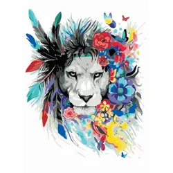 Posters And Prints Diy Oil Painting Lion Wrapped In Feather Flowers Paint By Number Kits Oil Painting No Frame Wholesale